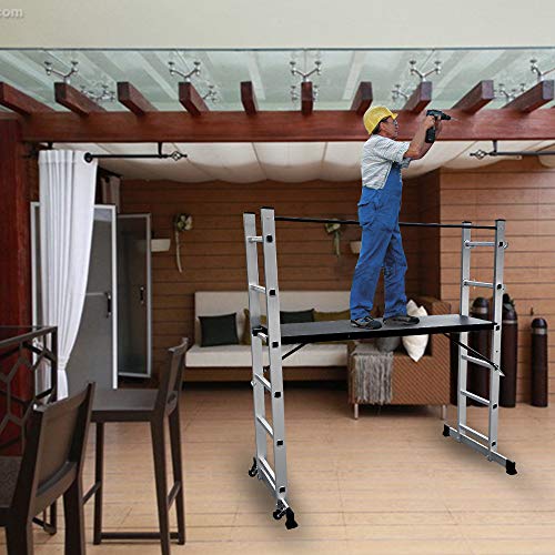 LARS360 3 en 1 Andamio Escalera de Aluminio Multipropósito con 2 Ruedas, Plataforma de Trabajo, 6 Peldaños Escala Plegable, Carga Máxima 150KG (Plata) LARS360 3 en 1 Andamio Escalera de Aluminio Multipropósito con 2 Ruedas, Plataforma de Trabajo, 6 Peldaños Escala Plegable, Carga Máxima 150KG (Plata)