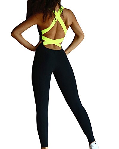 Las Mujeres Elásticos Sports Sin Mangas Pantalones De Deporte De Mono Fitness Yoga FLVerde XS