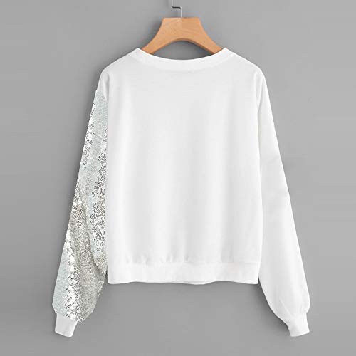 Las niñas de Las Mujeres de Manga Larga Cuello Redondo Panel de Lentejuelas suéter Superior Informal Elegantes Blusa Delgado Sudadera riou Las niñas de Las Mujeres de Manga Larga Cuello Redondo Panel de Lentejuelas suéter Superior Informal Elegantes Blusa Delgado Sudadera riou