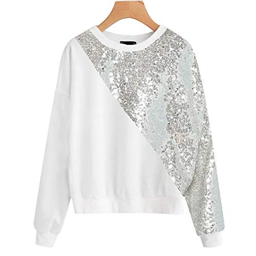Las niñas de Las Mujeres de Manga Larga Cuello Redondo Panel de Lentejuelas suéter Superior Informal Elegantes Blusa Delgado Sudadera riou Las niñas de Las Mujeres de Manga Larga Cuello Redondo Panel de Lentejuelas suéter Superior Informal Elegantes Blusa Delgado Sudadera riou
