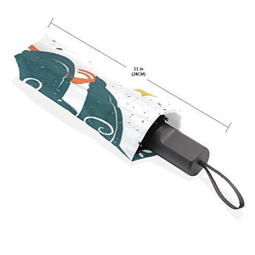 LASINSU Paraguas Resistente a la Intemperie,protección UV,Bicicleta Silueta de un Oso Gigante en Bicicleta con Efectos angustiados y Estrellas Imprimir