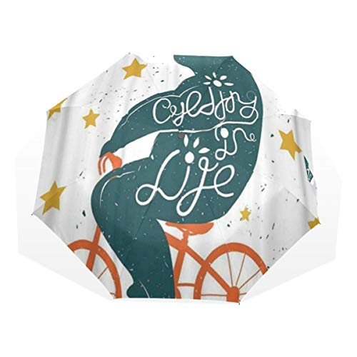 LASINSU Paraguas Resistente a la Intemperie,protección UV,Bicicleta Silueta de un Oso Gigante en Bicicleta con Efectos angustiados y Estrellas Imprimir
