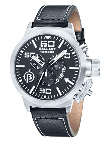 Lastre lastre BL-3101 – 01 Reloj para hombres 46 mm cronógrafo para hombre esfera negra piel cinturón