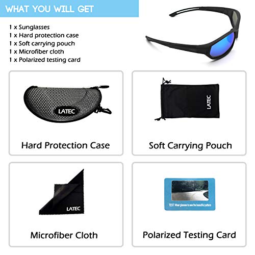 LATEC Gafas de Sol Deportivas, Gafas Ciclismo Polarizadas con Protección UV400 y TR90 Unbreakable Frame, para Hombres Mujeres al Aire Libre Deportes Pesca Esquí Conducción Golf Correr Ciclismo