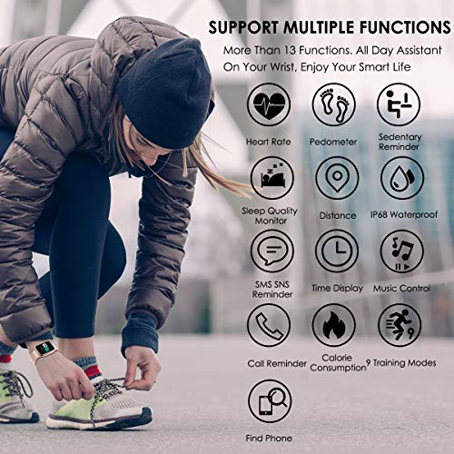 LATEC Pulsera Actividad Reloj Inteligente Impermeable IP68 Smartwatch Pantalla Táctil Completa con Pulsómetro Cronómetro Pulsera Deporte para Hombres Mujeres Niños con iOS y Android (Rosa)