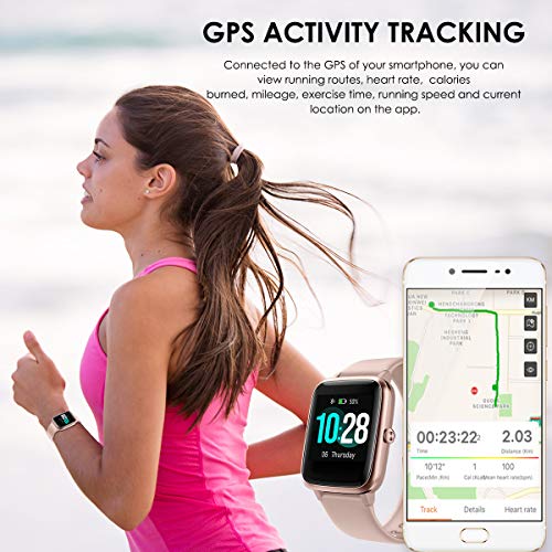 LATEC Pulsera Actividad Reloj Inteligente Impermeable IP68 Smartwatch Pantalla Táctil Completa con Pulsómetro Cronómetro Pulsera Deporte para Hombres Mujeres Niños con iOS y Android (Rosa)