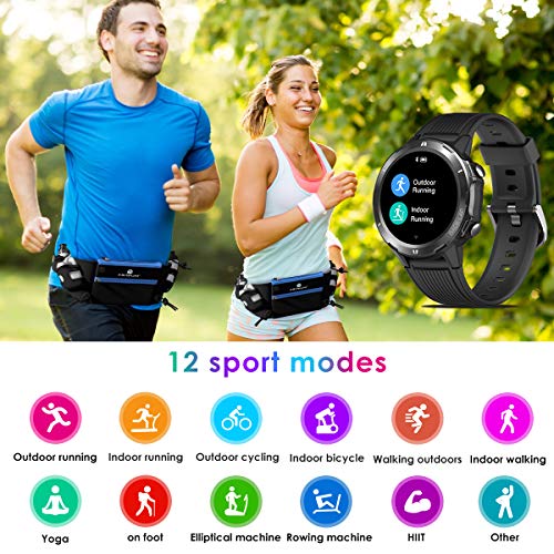 LATEC Smartwatch, Reloj Inteligente con 1.3" Pantalla Táctil Completa, Pulsera Actividad Inteligente Hombre Mujer 5ATM Impermeable Reloj Deportivo con Cronómetro Pulsómetro para Android y iOS (Negro)