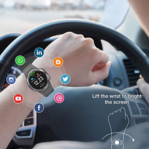 LATEC Smartwatch, Reloj Inteligente con 1.3" Pantalla Táctil Completa, Pulsera Actividad Inteligente Hombre Mujer 5ATM Impermeable Reloj Deportivo con Cronómetro Pulsómetro para Android y iOS (Negro)