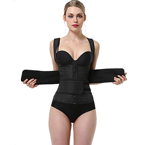 Látex Cuerpo Que Forma El Chaleco, Cinturón Abdominal, Doble Refuerzo Soporte del Pecho Cinturón, Pretina Interior De Látex, Neopreno, Cintura Entrenador De La Mujer, Consumo De Calorías (Negro),XS