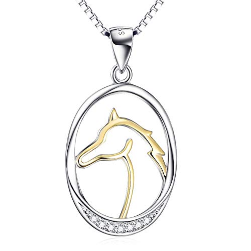 LAYX Colgante, Collar de Caballo Silueta de la Mano, Cadena de 925 Plata de Ley Hecho a Mano Natural único de joyería for Las Mujeres y Las niñas, con Caja de Regalo