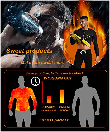 LAZAWG Traje de sauna para hombre de neopreno para pérdida de peso, camisa de entrenamiento de manga larga con cremallera