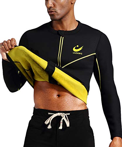 LAZAWG Traje de sauna para hombre de neopreno para pérdida de peso, camisa de entrenamiento de manga larga con cremallera