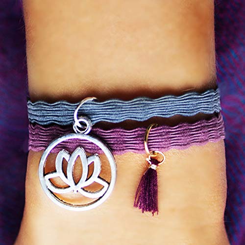 Lazos súper suaves para el cabello | Fuerza de sujeción fuerte | Pulseras de yoga | Regalos para mujeres niños niñas | Colgante De Lazo Del Pelo | Pulsera con colgantes lindos | Color: morado, negro