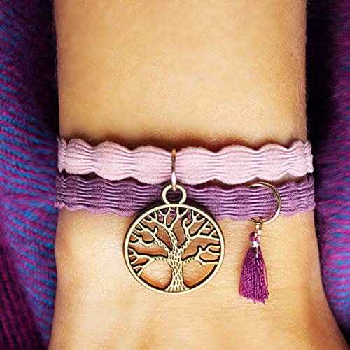 Lazos súper suaves para el cabello | Fuerza de sujeción fuerte | Pulseras de yoga | Regalos para mujeres niños niñas | Colgante De Lazo Del Pelo | Pulsera con colgantes lindos | Color: morado, negro