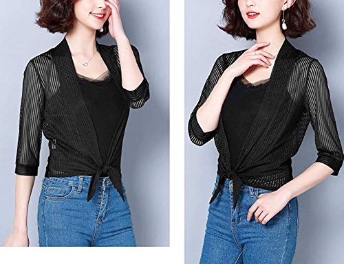 Lazutom - Cubrehombros para mujer, estilo casual, con nudo frontal, para verano, playa Negro Negro ( 40 Lazutom - Cubrehombros para mujer, estilo casual, con nudo frontal, para verano, playa Negro Negro ( 40