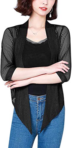 Lazutom - Cubrehombros para mujer, estilo casual, con nudo frontal, para verano, playa Negro Negro ( 40 Lazutom - Cubrehombros para mujer, estilo casual, con nudo frontal, para verano, playa Negro Negro ( 40