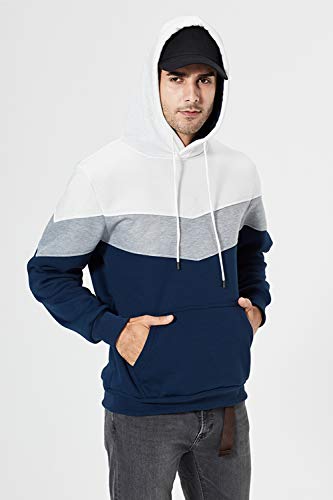 LBL - Sudadera con capucha para hombre, color brillante, manga larga, bolsillo canguro, para invierno y otoño blanco XL