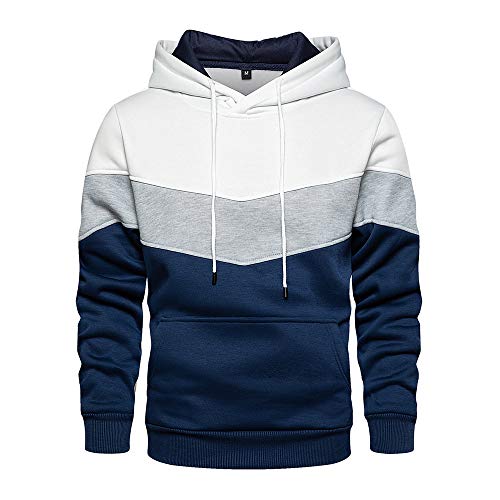 LBL - Sudadera con capucha para hombre, color brillante, manga larga, bolsillo canguro, para invierno y otoño blanco XL