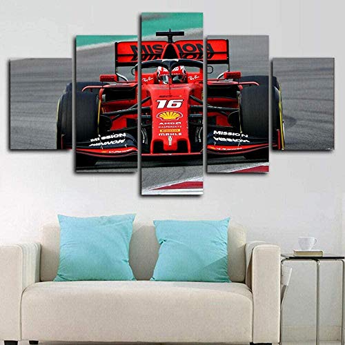 lcyqq Cuadros Pintura decorativa Pintura en aerosol lienzo 5 piezas Charles Leclerc F1 Car Canvas Mural, muebles Art Deco, marco