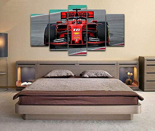 lcyqq Cuadros Pintura decorativa Pintura en aerosol lienzo 5 piezas Charles Leclerc F1 Car Canvas Mural, muebles Art Deco, marco