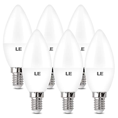 LE Bombilla Vela LED E14, Bombilla E14 5.5W reemplaza a la bombilla de 40W, 470 lúmenes, blanco cálido 2700K, ángulo de haz de 200 °, Ideal para candelabros, paquete de 6