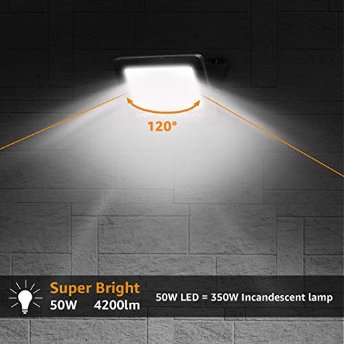LE Foco LED 50W, 4200 lúmenes, IP65 resistente al agua, Foco LED Exterior, Blanco Frío 5000 K, Ángulo de haz 120°, Foco Proyector LED para Jardín, Garaje, Hotel, Patio, etc. LE Foco LED 50W, 4200 lúmenes, IP65 resistente al agua, Foco LED Exterior, Blanco Frío 5000 K, Ángulo de haz 120°, Foco Proyector LED para Jardín, Garaje, Hotel, Patio, etc.
