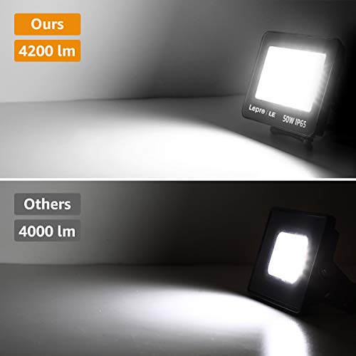 LE Foco LED 50W, 4200 lúmenes, IP65 resistente al agua, Foco LED Exterior, Blanco Frío 5000 K, Ángulo de haz 120°, Foco Proyector LED para Jardín, Garaje, Hotel, Patio, etc.