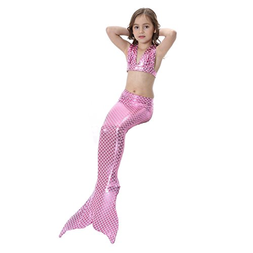 Le SSara Chicas Cosplay Halter cuello traje sirena concha baño 3pcs Bikini establece (130, C-rosa)