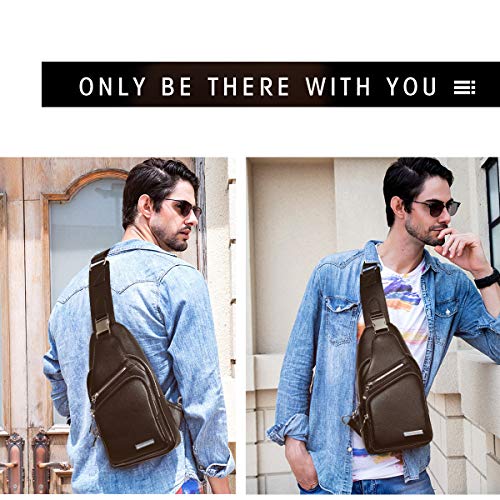 Leathario Bolso Hombro Bandolera Piel Sintética Vintage Grande Mochila de Pecho Cruzado Cuero PU para Hombres Casual Escolar Viaje (Marrón 268)