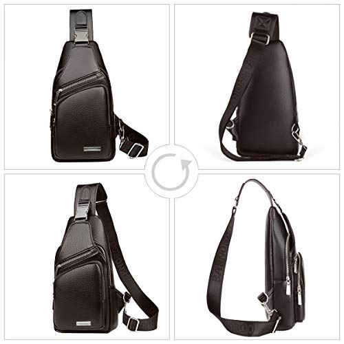 Leathario Bolso Hombro Bandolera Piel Sintética Vintage Grande Mochila de Pecho Cruzado Cuero PU para Hombres Casual Escolar Viaje (Marrón 268)