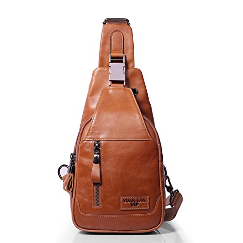 Leathario Bolso Hombro de Pecho Bandolera Cuero Vintage Grande Shoppers Mochila Cruzada de Viaje Trabajo Casual Crossbody para Hombres Marrón