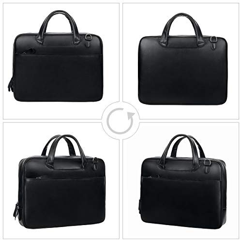 Leathario Maletín Cuero Vintage Ejecutivo de Trabajo Bolsa Mensajero para Portátil 14 Pulgadas Bolso Bandolera de Mano Piel Negocio para Hombre (Negro 33)