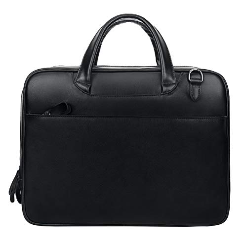 Leathario Maletín Cuero Vintage Ejecutivo de Trabajo Bolsa Mensajero para Portátil 14 Pulgadas Bolso Bandolera de Mano Piel Negocio para Hombre (Negro 33)