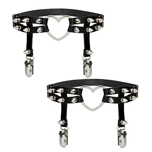 Leather Garter de arnés para el Muslo,Comius Sharp 2 Piezas Goma gótica, Tirantes con tachas, Correas Ajustables con Clip de Metal, Liga, Goma gótica, Decora medias de mujer, [Negro]