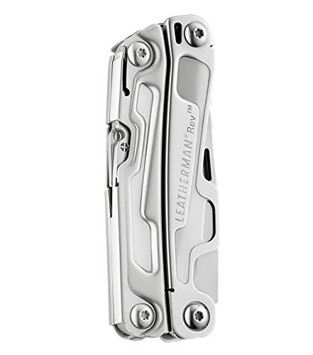 Leatherman Rev - Multiherramienta de bolsillo, 14 herramientas, hoja bloqueable para camping y bricolaje, de acero inoxidable con alicates navaja y destornillador, hecho en EE.UU., con funda de nylon