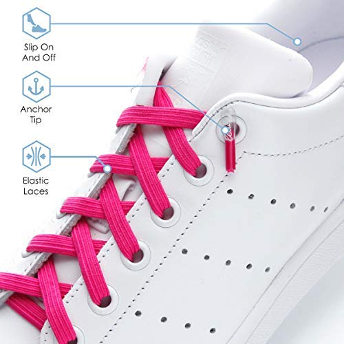 Leazy Flat, Cordones Elásticos Planos Unisex, Rosa Neón, Talla S(Hasta 4 Ojales Por Lado)