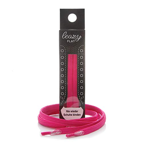 Leazy Flat, Cordones Elásticos Planos Unisex, Rosa Neón, Talla S(Hasta 4 Ojales Por Lado)