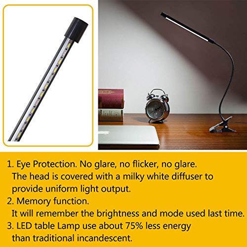 LED Lámpara De Mesa Escritorio, Luz De Lectura Con Abrazadera USB Portátil Flexible Regulable Con 3 Modos De Iluminación y 10 Niveles De Brillo Para Oficina Dormitorio Lectura Estudiar 7w (Negro) LED Lámpara De Mesa Escritorio, Luz De Lectura Con Abrazadera USB Portátil Flexible Regulable Con 3 Modos De Iluminación y 10 Niveles De Brillo Para Oficina Dormitorio Lectura Estudiar 7w (Negro)