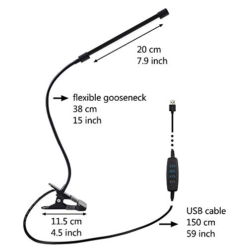 LED Lámpara De Mesa Escritorio, Luz De Lectura Con Abrazadera USB Portátil Flexible Regulable Con 3 Modos De Iluminación y 10 Niveles De Brillo Para Oficina Dormitorio Lectura Estudiar 7w (Negro) LED Lámpara De Mesa Escritorio, Luz De Lectura Con Abrazadera USB Portátil Flexible Regulable Con 3 Modos De Iluminación y 10 Niveles De Brillo Para Oficina Dormitorio Lectura Estudiar 7w (Negro)