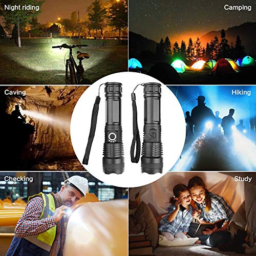 LED Linterna Recargable, Linterna LED De 3000 Lúmenes, 5 Modos, Con Zoom, Resistente Al Agua, Con Batería Recargable 18650, Linterna De Mano Para Acampar, Caminar, Andar En Bicicleta