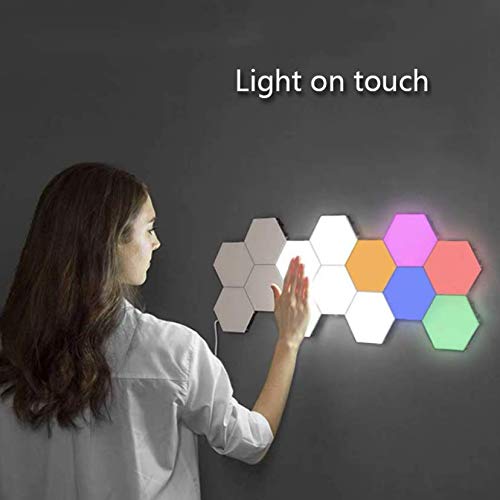 LED Luz de inducción Hexagonal LED Honeycomb Módulo Quantum Combinación Noche Luz Luz de Pared Luz Toque Interruptor Dormitorio y Sala de Estar Decoración 6 Colores,Rojo,with Plug