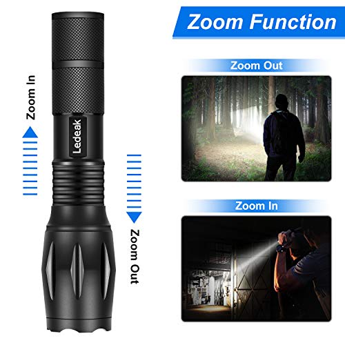 Ledeak Linterna LED Alta Potencia, 1200 Lúmenes CREE L2 Antorcha de Mano, 5 Modos Zoomable Impermeable Táctica con 18650 Batería Recargable, cargador USB, Soporte para Bicicleta, Funda de Linterna Ledeak Linterna LED Alta Potencia, 1200 Lúmenes CREE L2 Antorcha de Mano, 5 Modos Zoomable Impermeable Táctica con 18650 Batería Recargable, cargador USB, Soporte para Bicicleta, Funda de Linterna