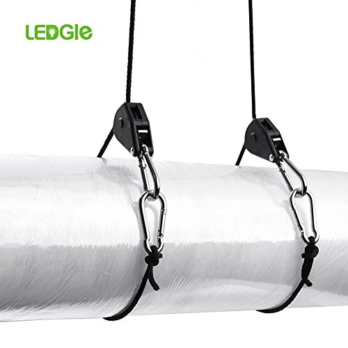 LEDGLE 2 Pares de 1/8" Heavy Duty Rope Ratchet Clip Hanger, Engranajes Internos de Mmetal Pintados en Plata Mejorados, 1.83M de Largo, Capacidad de 68KG por Par