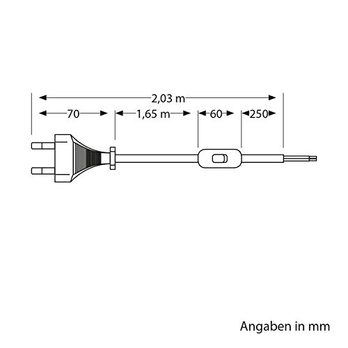 ledscom.de Cable textil con enchufe, interruptor de 2 hilos negro, 2m