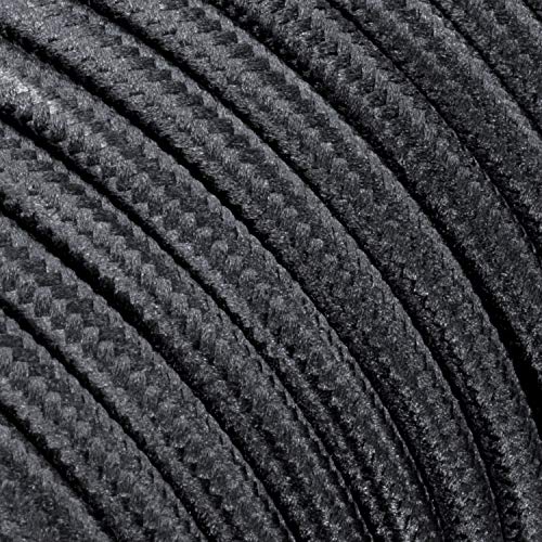 ledscom.de Cable textil con enchufe, interruptor de 2 hilos negro, 2m