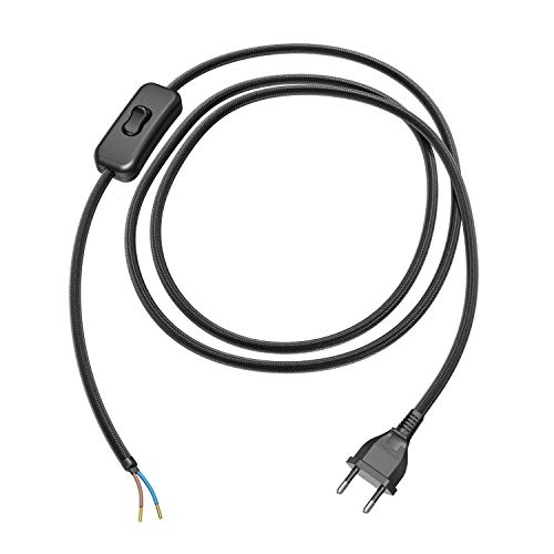 ledscom.de Cable textil con enchufe, interruptor de 2 hilos negro, 2m ledscom.de Cable textil con enchufe, interruptor de 2 hilos negro, 2m