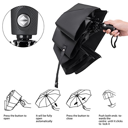 Leebotree Paraguas Plegables y Compacto, Paraguas de Viaje Plegable Clásico Sistema automático de Apertura Tela Impermeable y Muy Resistente 210T de Teflón. Fácil Transporte (Negro) Leebotree Paraguas Plegables y Compacto, Paraguas de Viaje Plegable Clásico Sistema automático de Apertura Tela Impermeable y Muy Resistente 210T de Teflón. Fácil Transporte (Negro)