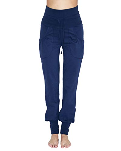 Leela Cotton Pantalones de yoga de algodón orgánico y elastano para mujer. azul oscuro L