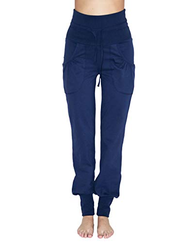 Leela Cotton Pantalones de yoga de algodón orgánico y elastano para mujer. azul oscuro L Leela Cotton Pantalones de yoga de algodón orgánico y elastano para mujer. azul oscuro L