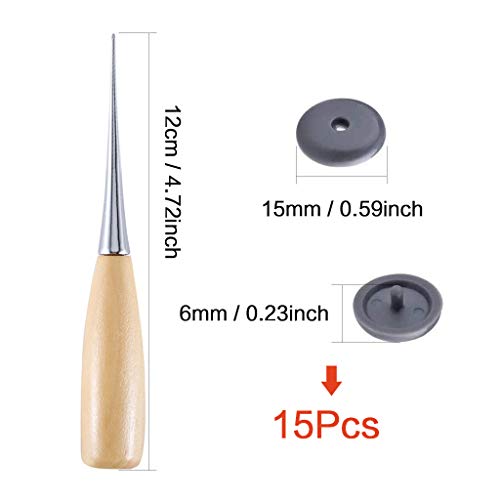 LEEQ - Botón de tope para cinturón de seguridad, no requiere soldadura para instalarlo, color gris, con punzón con mango de madera, 15 juegos de botones LEEQ - Botón de tope para cinturón de seguridad, no requiere soldadura para instalarlo, color gris, con punzón con mango de madera, 15 juegos de botones